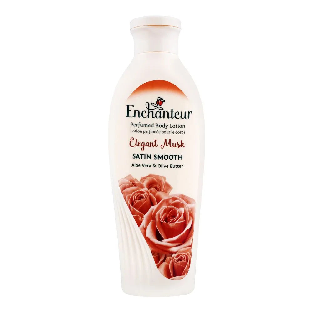 Enchanteur Elegant Musk Moisture Silk Perfumed Body Lotion, Aloe Vera & Olive Butter - 250ml