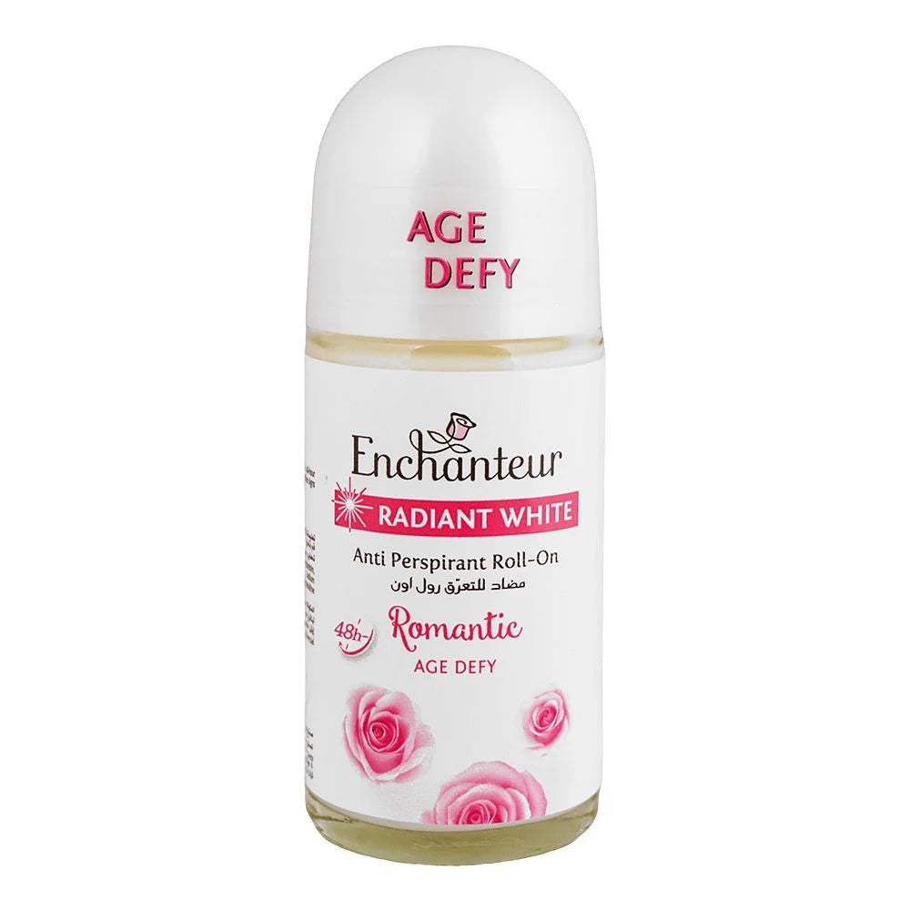 Enchanteur Radiant White Age Defy Romantic Roll-On For Women, 48 Hours Lasting, Anti-Perspirant- 50ml