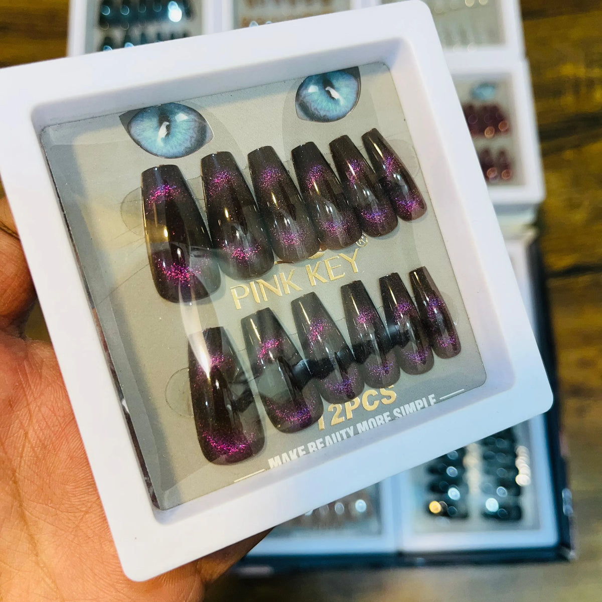 Pink key Stylish Salon Look Artifical Nails With Free Stickers (12 Pcs)