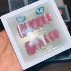 Pink key Stylish Shiny Artifical Nails (12 Pcs)