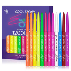Cool Story Neon Eyeliner Pencils Set Waterproof Smudge-Proof (12 Colors)