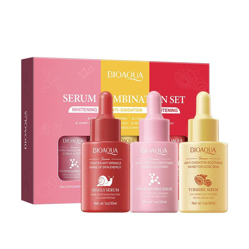 Bioaqua 3pcs/set Turmeric Snail Nicotinamide Moisturizing Face Serum - 30ml