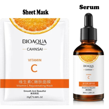 BIOAQUA Vitamin C Sheet Mask & Serum Moisturizing Pack of 2