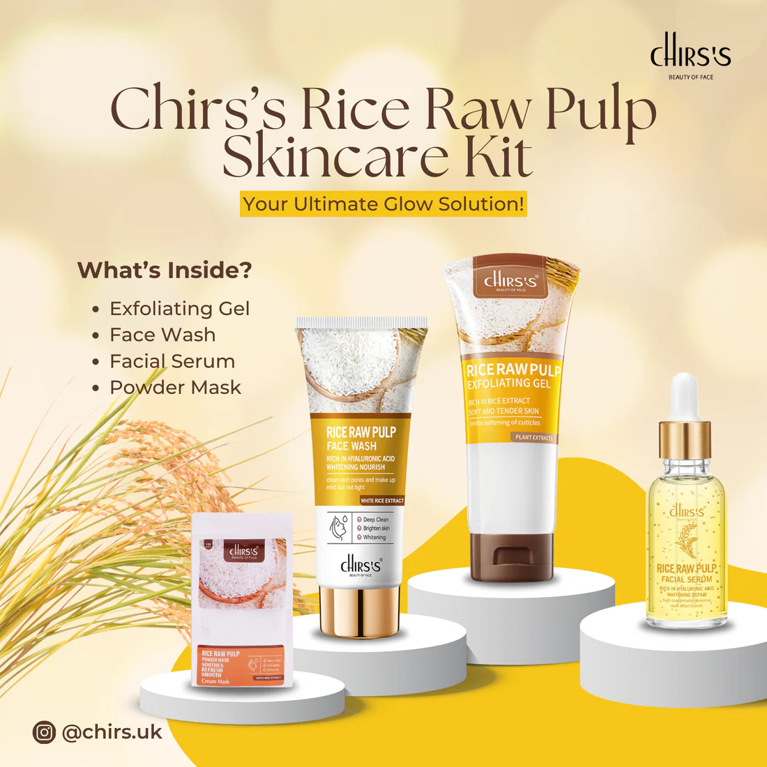 Chirs's  Rice Raw Pulp Skincare Kit - 4PCS