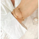 Double Layer Gold Toned Snake Chain bracelet With Cubic Beads