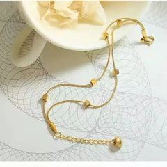 Double Layer Gold Toned Snake Chain bracelet With Cubic Beads