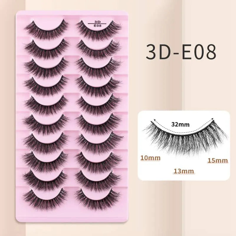 10 Pairs Mink Eyelashes 3D-E08