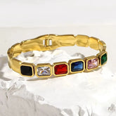 Multi Colored Rectangular Gemstone Accents Gold Tone Bangle Bracelet