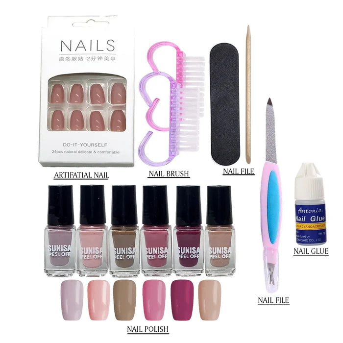 Pack Of 06 Nails Deal Manicure Artifical Nails And Nail Polish