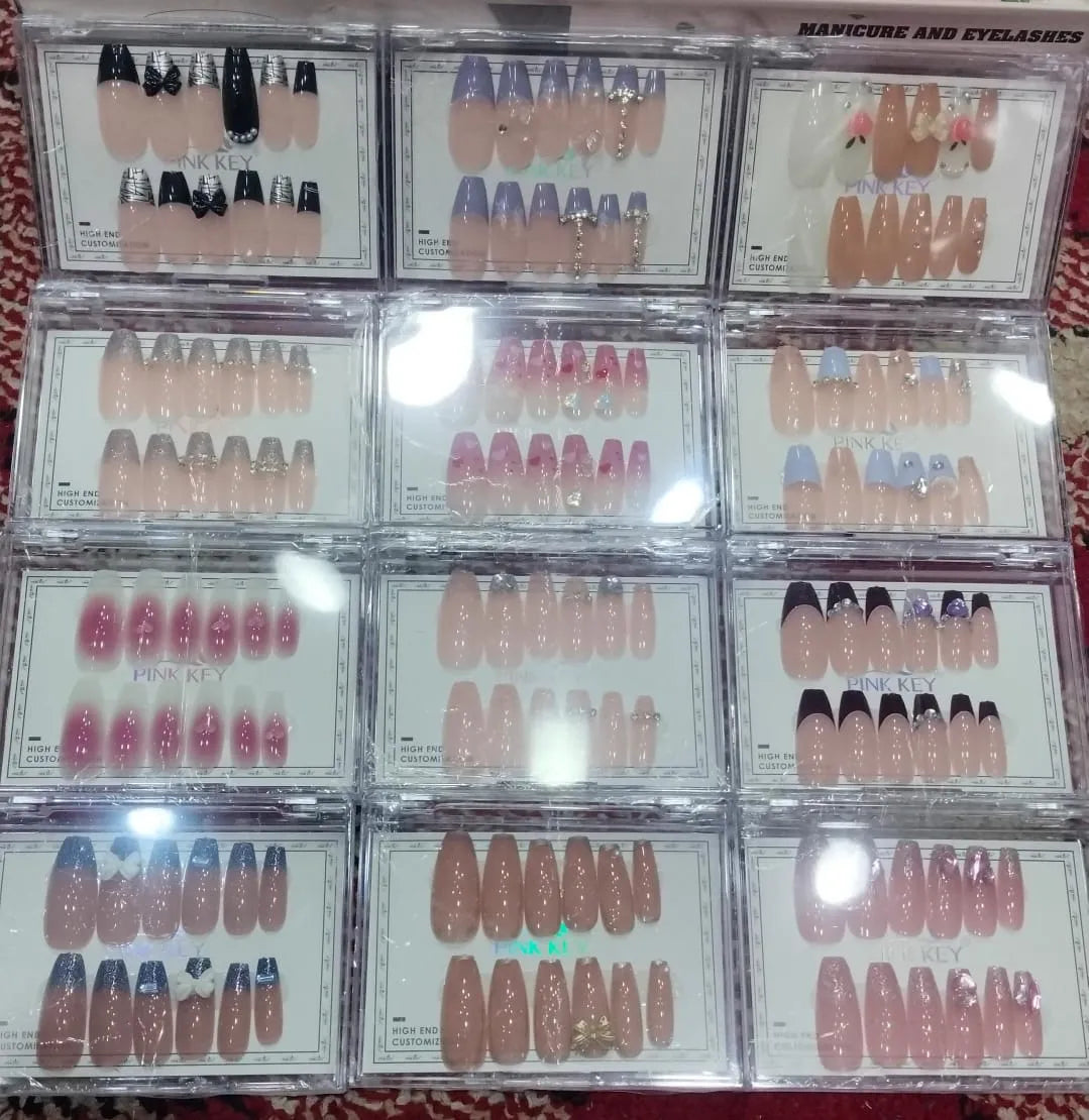 Pink Key Fancy Artifical Nails