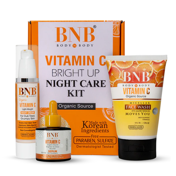BNB Vitamin C Night Bliss Trio (Vitamin C Facewash 120ml+ Vitamin C Night Cream 50ml+ Vitamin C Serum 30ml)
