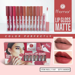 FFIOMROR Matte Lipgloss – 12 Pcs Tray