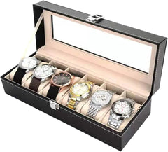 6 Slots Leather Box Watch Holder