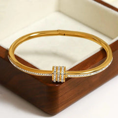 Gold Plated Zircon Bangle – Elegant Nut Style Bracelet