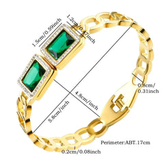 Big Green Square Crystal Zircon Bracelet – Bold Elegance with Luxurious Sparkle