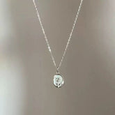 Silver Relief Round Enamel Tulip Flower Pendant – Elegant Artistic Floral Jewelry