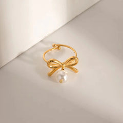 Forever Bow pearl charm RING