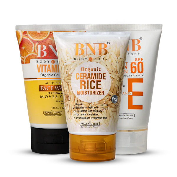 BNB Winter Glow Trio (Vitamin C Facewash 120ml + Vitamin E SPF 120ml+ Rice Extract Moisturizer 120ml)