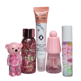 Pack of 5pcs Deals teddy bear lip gloss & Glitter Eye Shadow & Liquid Blusher & Jelly Lip Glaze & Lip Oil