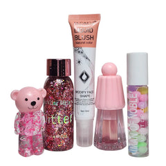 Pack of 5pcs Deals teddy bear lip gloss & Glitter Eye Shadow & Liquid Blusher & Jelly Lip Glaze & Lip Oil