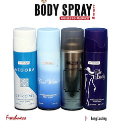 TEZN Body Spray – 4 Pcs Set - Azoora Chrome, Cool Water, Hawk Silver and The Lady