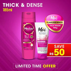 Mec Flawless White Face Wash - 100gm With Meclay London Shampoo Thick & Dense - 185ml (Save Rupees 50)