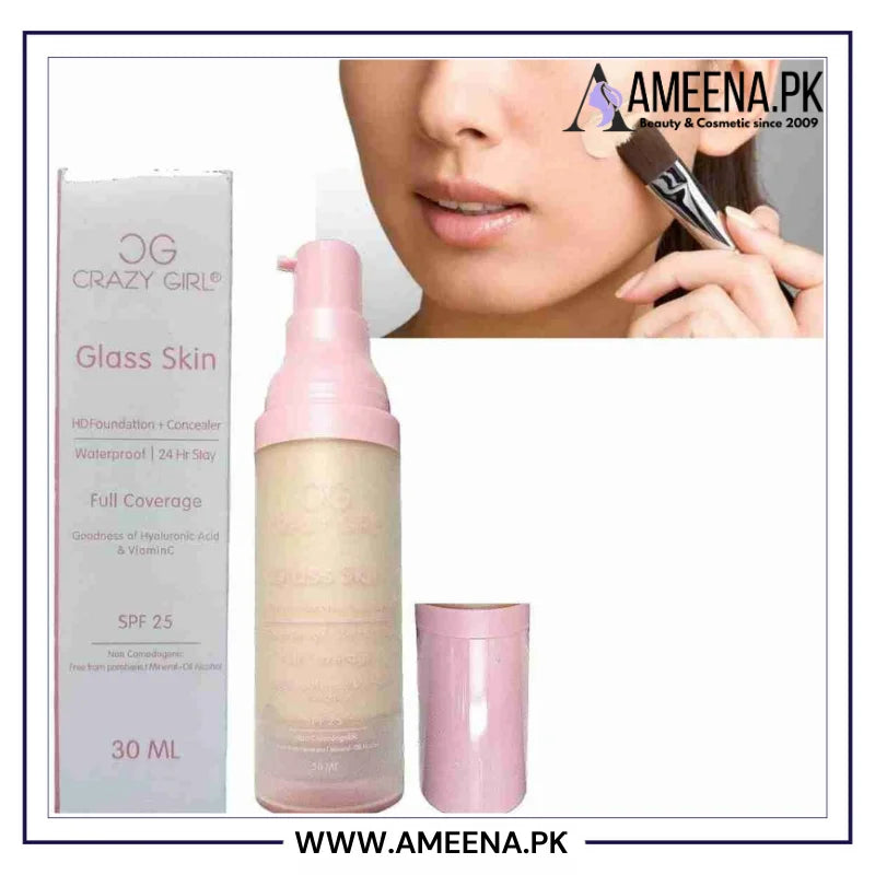 Crazy Girl Glass Skin HD Foundation + Concealer Full Coverage - 30ml