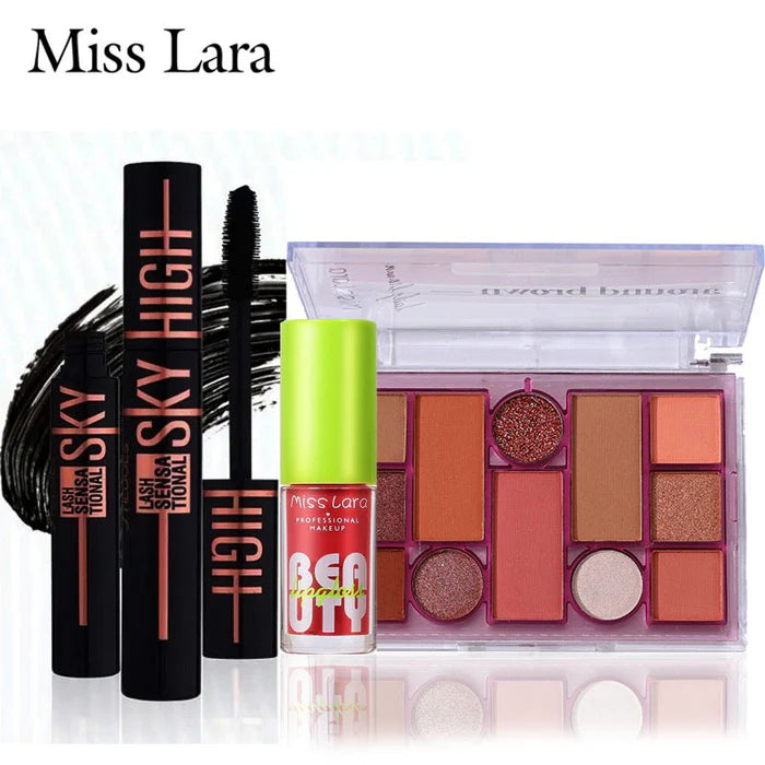 Miss Lara 3 in 1 (12 Colors Eye Shadow ,Eye Masacar , Lip Gloss) Makeup Series