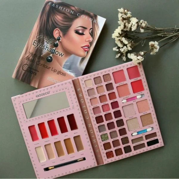 Matte Eyeshadow Palette With Highlighter Blush Contour and Lipgloss