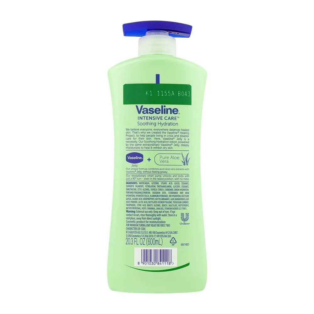 Vaseline Intensive Care Soothing Hydration Aloe Vera Non Greasy Body Lotion Pump, 600ml