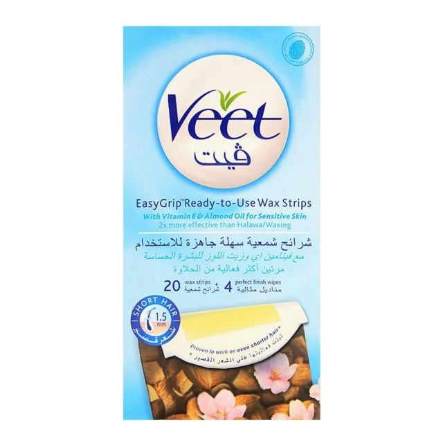 Veet EasyGrip Ready-To-Use ( 20 Wax Strips )With Vitamin E & Almond Oil For Sensitive Skin