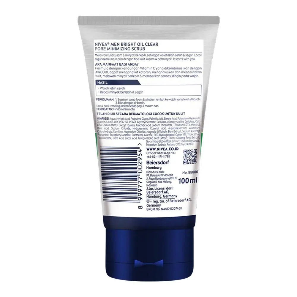 Nivea Men Bright Oil Clear Pore Minimizing Scrub, Air Cool Mint Crystal+ Vitamin C, 100ml