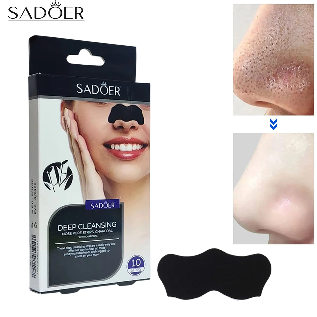 Sadoer 10pcs Nose Blackhead Remover Strips Mask