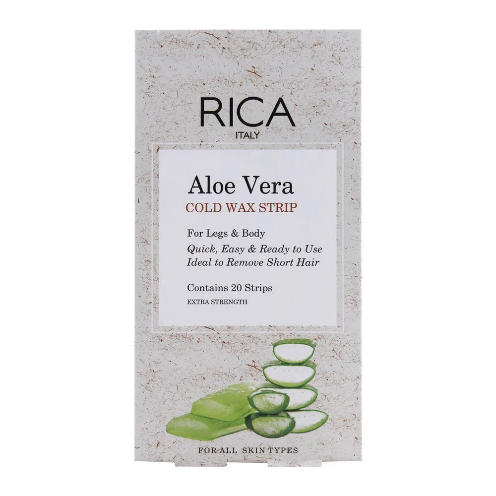 Rica Aloe Vera Cold Wax Strip, Legs & Body, All Skin Types, 20-Pack