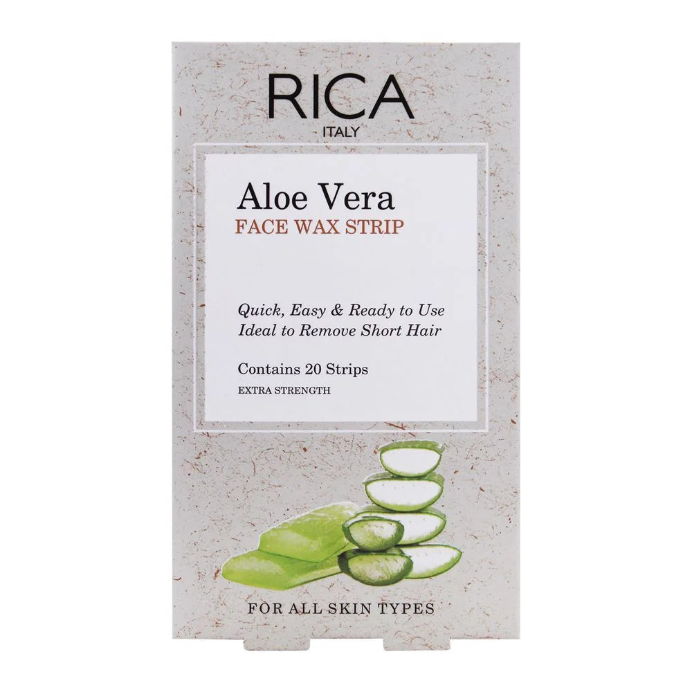 RICA Aloe Vera Cold Face Wax Strip, All Skin Types, 20-Pack