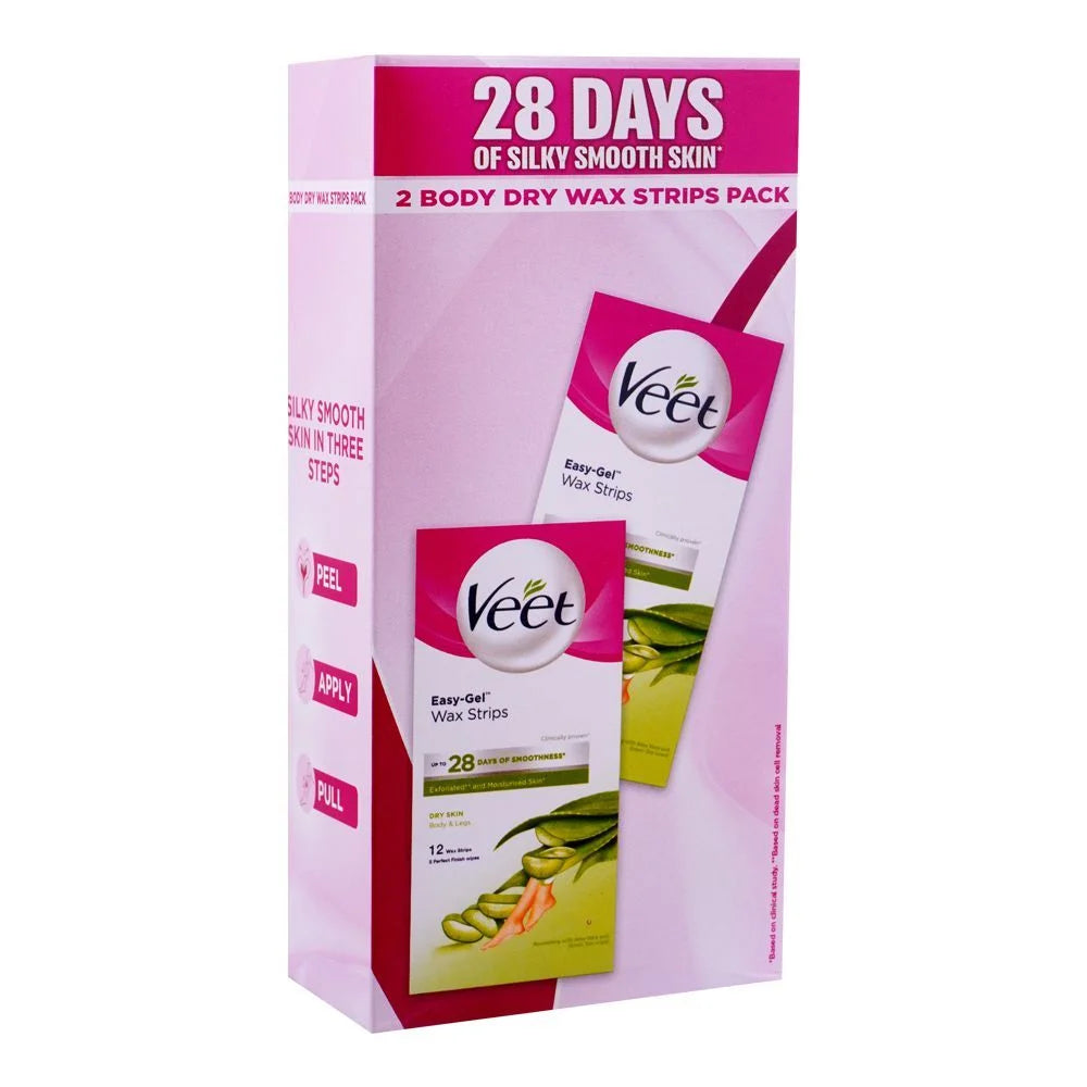 Veet Easy-Gelwax Aloe Vera & Green Tea Scent Dry Skin Wax Strips, 2-Pack, Save Rs.100/