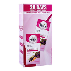 Veet Easy-Gelwax Shea Butter & Acai Berries Scent Normal Skin Body + Face Wax Strips Pack, Save Rs.50/-