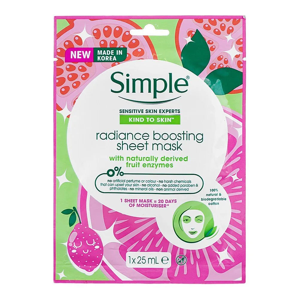 Simple Sensitive Skin Experts Fruit Enzymes Radiance Boosting Sheet Mask