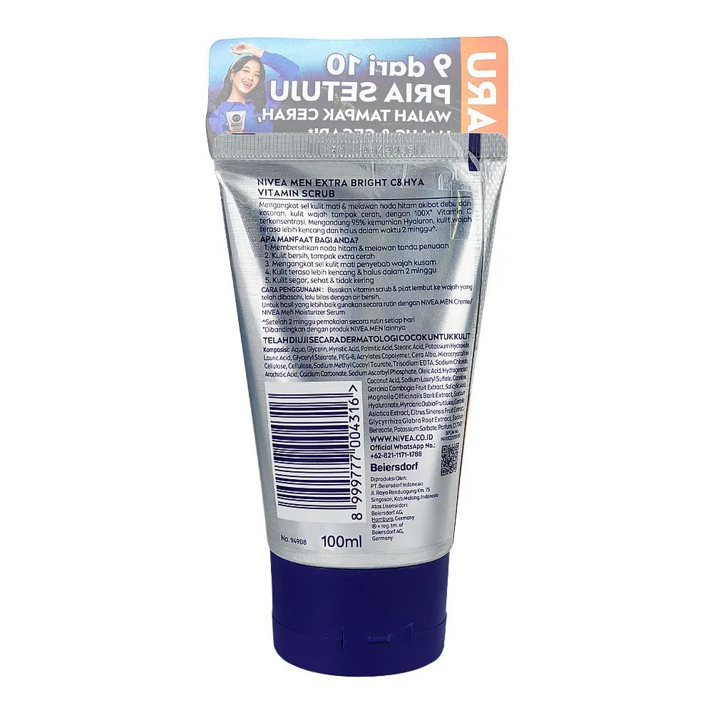 Nivea Men Extra Bright Vitamin-C & HYA Scrub, 100ml