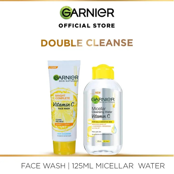 Garnier Skin Active Bright Complete Face Wash 100ml + Vitamin C Micellar Makeup Cleansing Water 125 ml