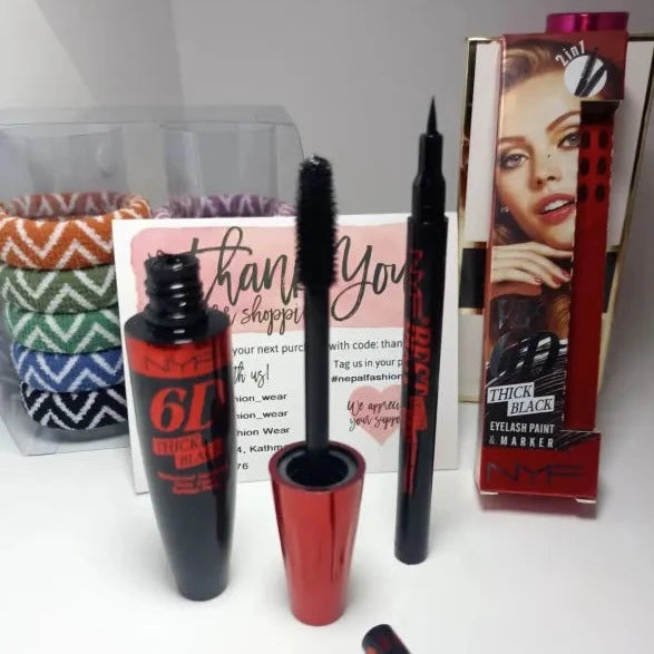 NYF 2in1 6D Thick Black Mascara And Eyeliner In One Box Sets