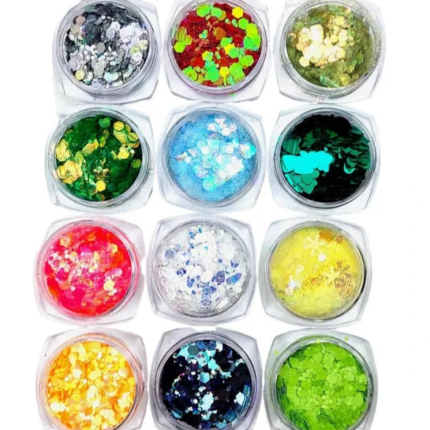 12 Colors Iridescent Bright Neon Chunky Glitter Mix