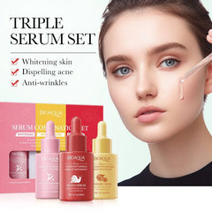 Bioaqua 3pcs/set Turmeric Snail Nicotinamide Moisturizing Face Serum - 30ml