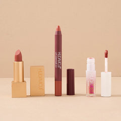 3 in 1 Set Velvet Matte Lipstick , Waterproof Lip Pencil & Lip Gloss Set