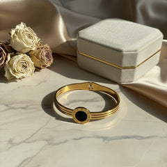 Roman Dial Black Enamel Gold Bangle