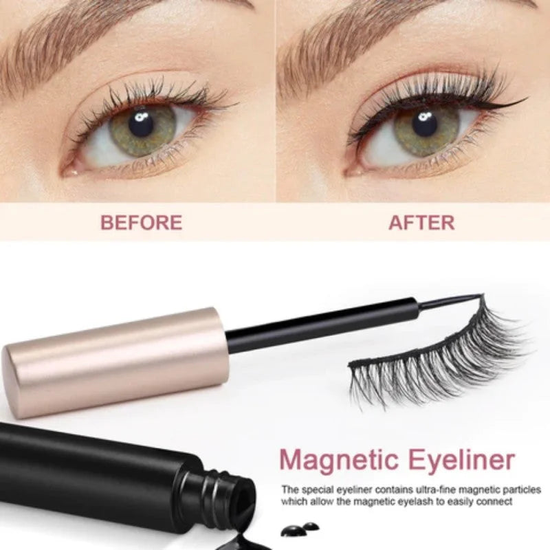 5 Pairs Magnetic Eyelash With Magnetic Liquid Eyeliner & Tweezer