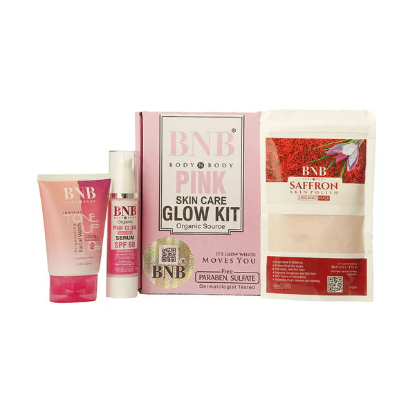 BNB Pink Glow Kit ( Toneup Facewash 120ml + Saffron Mask 120gm + Pink Glow Sunscreen Spf 60 50gm)