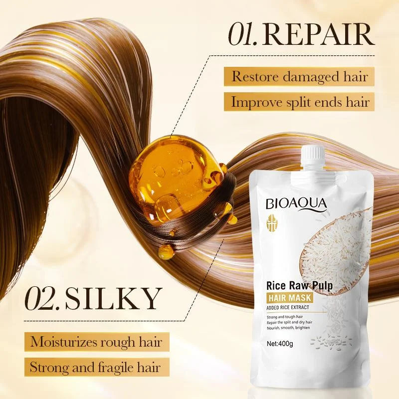 Bioaqua Rice Pulp Hair Mask Smooth 400g