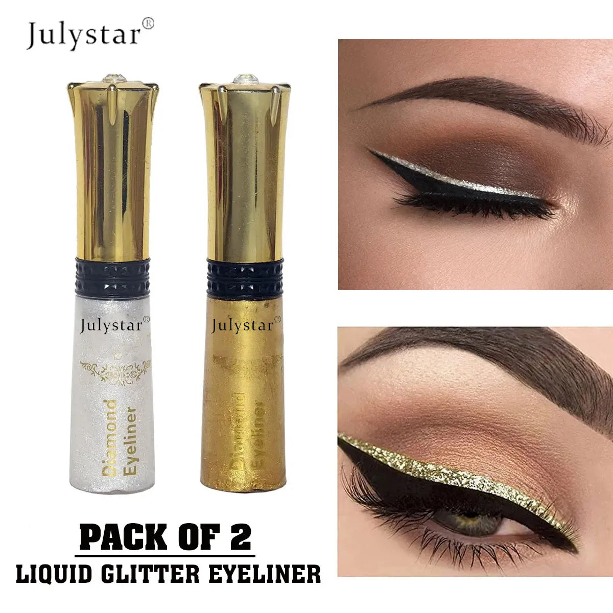 July Star Pack Of 2 Diamond Liquid Glitter Eyeliner Gold & Silver