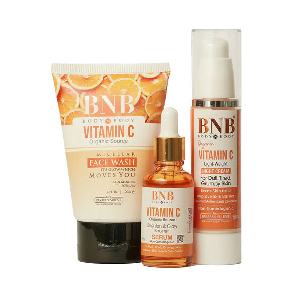 BNB Vitamin C Night Bliss Trio (Vitamin C Facewash 120ml+ Vitamin C Night Cream 50ml+ Vitamin C Serum 30ml)